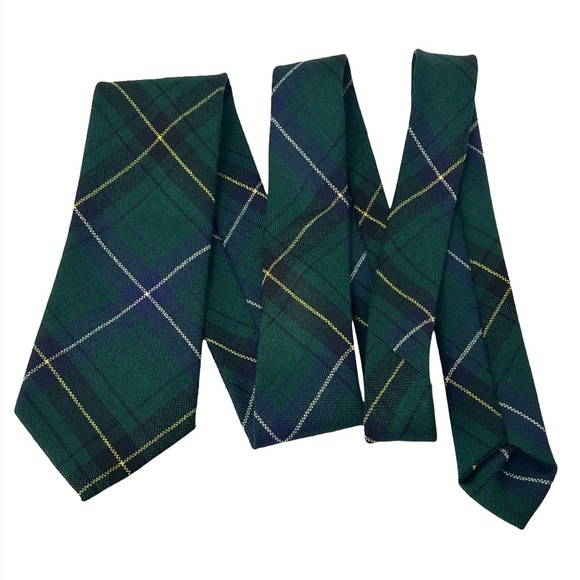 Campbell Tartan 100% Wool Necktie Made in Scotland Green Plaid Vintage 1980s - Picture 2 of 7